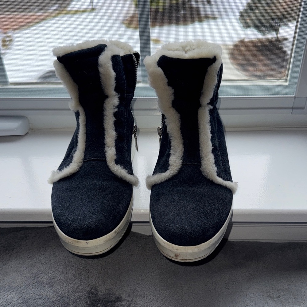 Prada Black and White Shearling Winter Boots